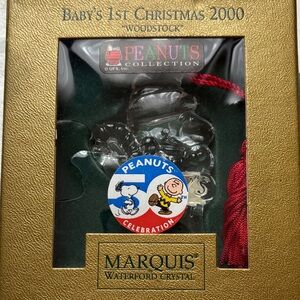 2000 Baby’s First Christmas Ornament by Marquis Waterford Woodstock Peanuts Col.